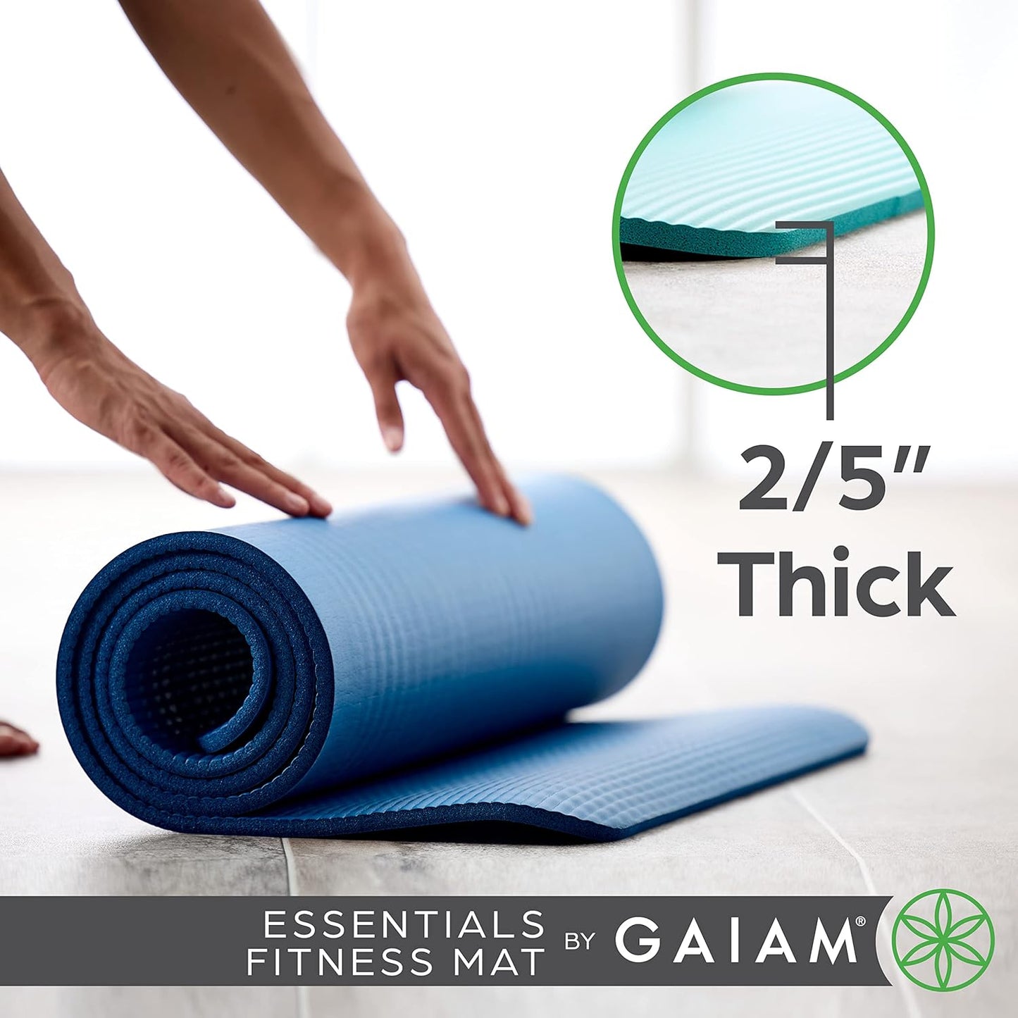Gaiam Essentials Thick Yoga Mat Fitness & Exercise Mat with Easy-Cinch Carrier Strap,72"L X 24"W X 2/5 Thick, 10mm