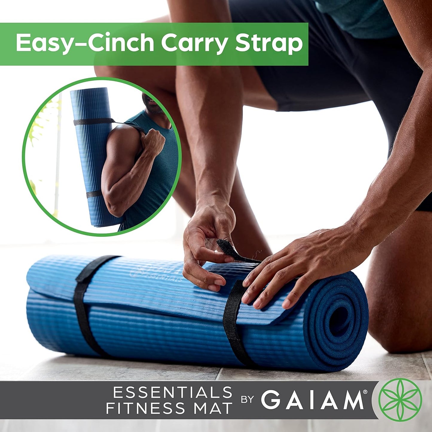 Gaiam Essentials Thick Yoga Mat Fitness & Exercise Mat with Easy-Cinch Carrier Strap,72"L X 24"W X 2/5 Thick, 10mm