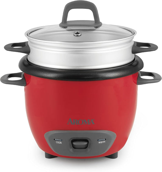 Aroma Housewares ARC-743-1NGR 6-Cup (Cooked) (3-Cup UNCOOKED) Pot Style Rice Cooker and Food Steamer,Red