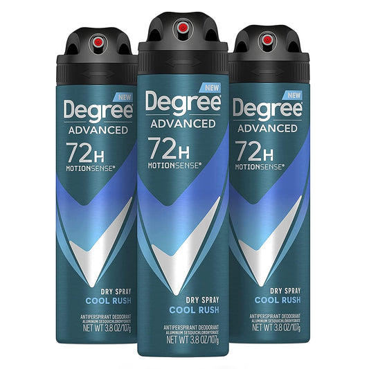 Degree Men Cool Rush Dry Spray 3.8 oz, Pack of 3, 72-Hour Protection, MotionSense Technology